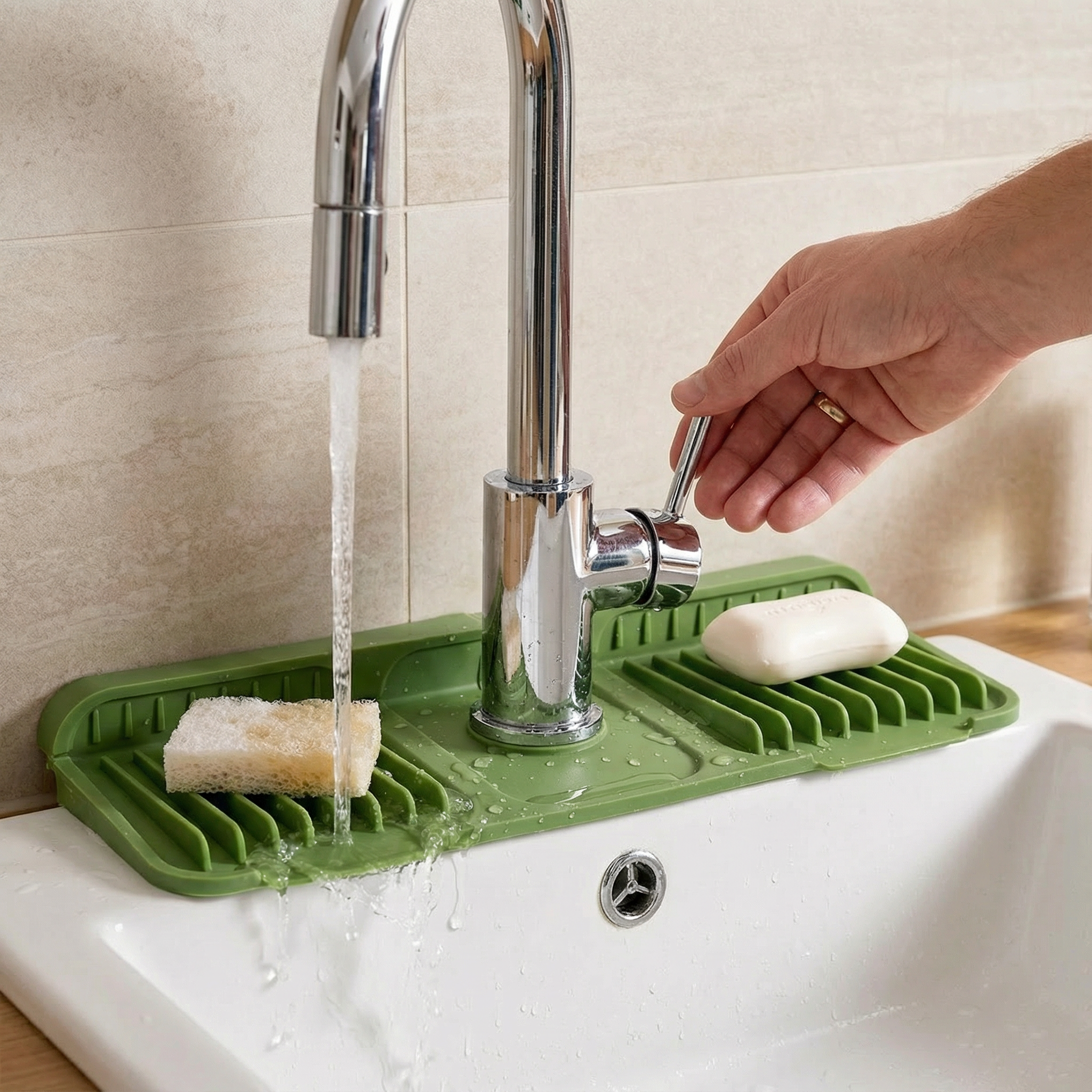 Silikon stänkskydd för diskho – Vattenuppsamlare för köks- och badrumsblandare