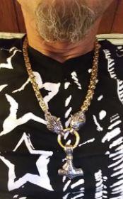 Rostfritt stål dubbelt varghuvud & Mjolnir Survival Spirit Halsband/armband