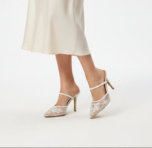 Eleganta slip-on-klackar med spetsiga tår för kvinnor - Sofistikerade pumps utan rygg för kontor, fester och aftonkläder