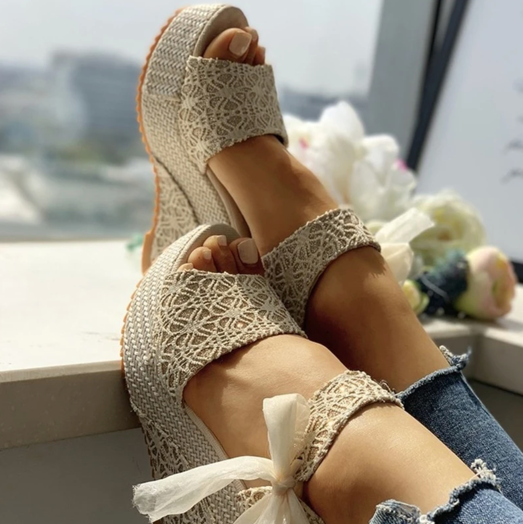 Boho-plattformsandaler för kvinnor - Flexibla elastiska remmar med flätad espadrillsula