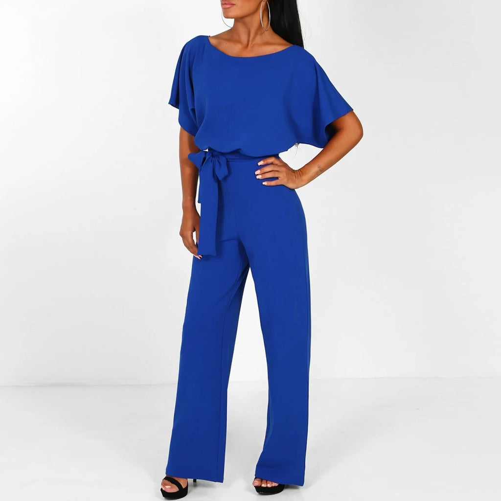 Damjumpsuit med böljande palazzo-motiv – Midjeåtsittande helkropp med otrolig elegans