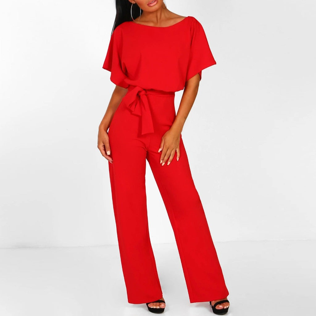Damjumpsuit med böljande palazzo-motiv – Midjeåtsittande helkropp med otrolig elegans
