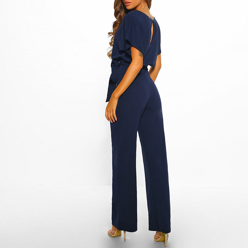 Damjumpsuit med böljande palazzo-motiv – Midjeåtsittande helkropp med otrolig elegans