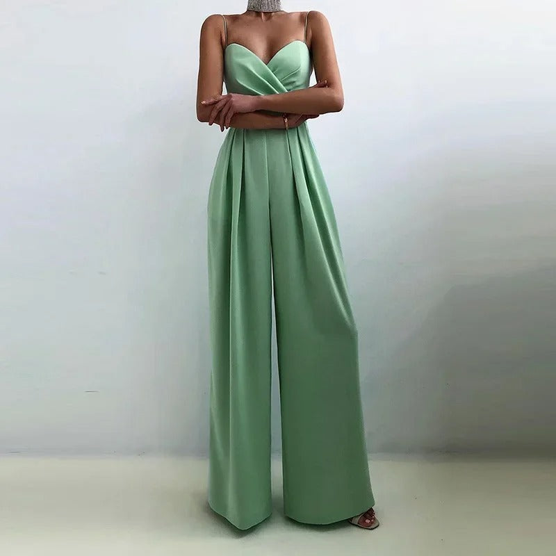 Ärmlös jumpsuit med vida ben för kvinnor – Snygg outfit i palazzo-stil med remmar