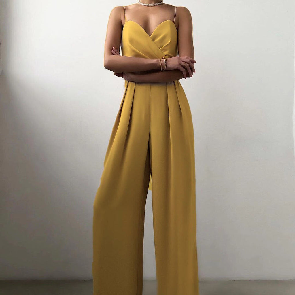 Ärmlös jumpsuit med vida ben för kvinnor – Snygg outfit i palazzo-stil med remmar