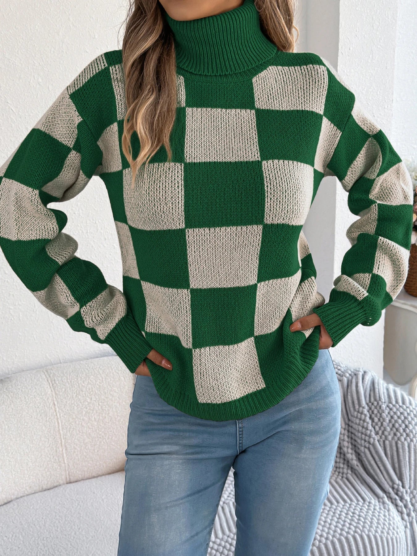 Lucinda | Rutig polotröja med lång ärm - Mysig och avslappnad stickning