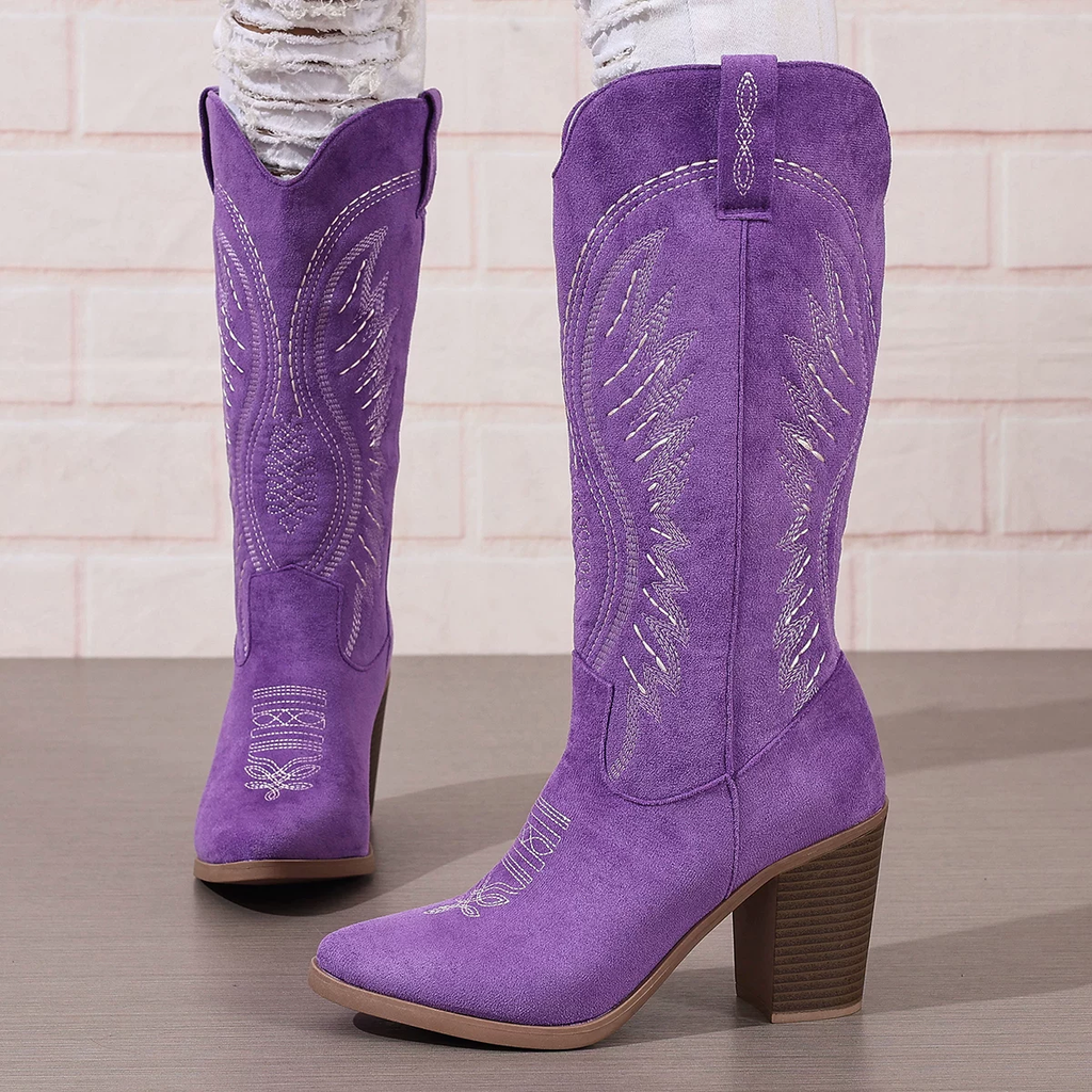 Zarela | Broderade, sömmade westerncowboystövlar - Skor i konstmocka