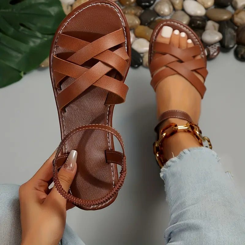 Damsandaler med eleganta vävda remmar - Öppna tåsandaler för casual sommarskor