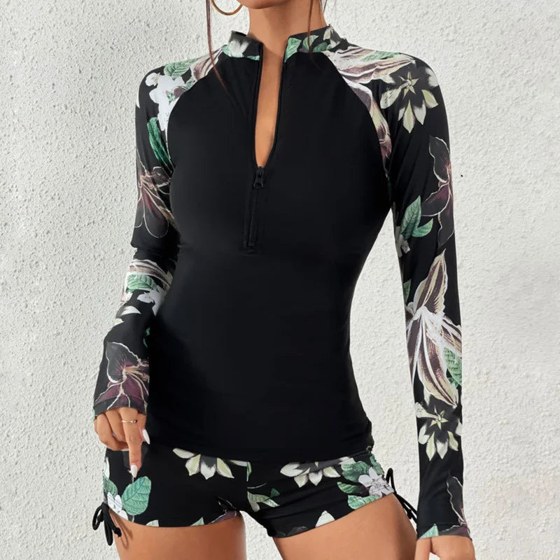 Dambadset med lång ärm – Active Beachwear med dragkedja framtill