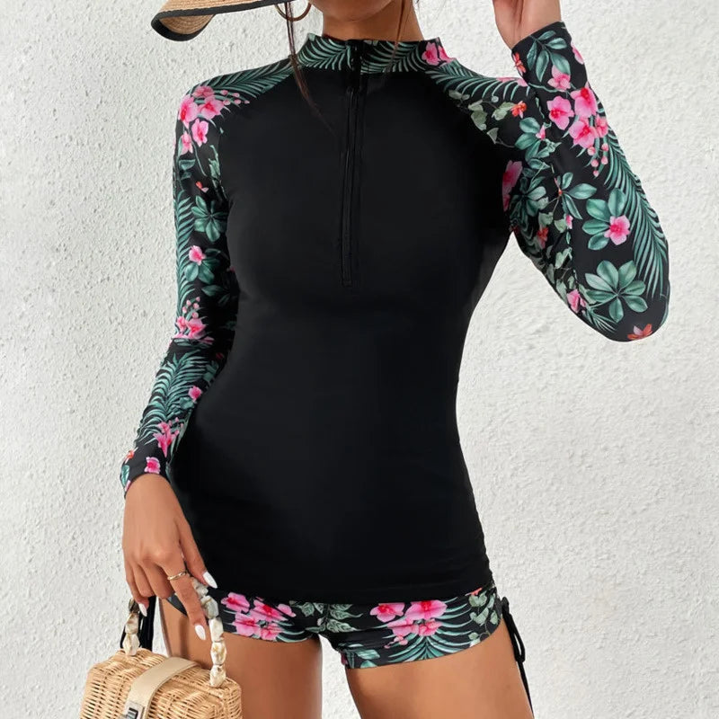 Dambadset med lång ärm – Active Beachwear med dragkedja framtill