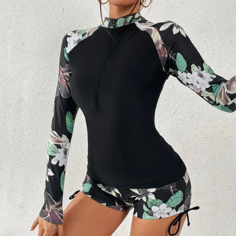 Dambadset med lång ärm – Active Beachwear med dragkedja framtill