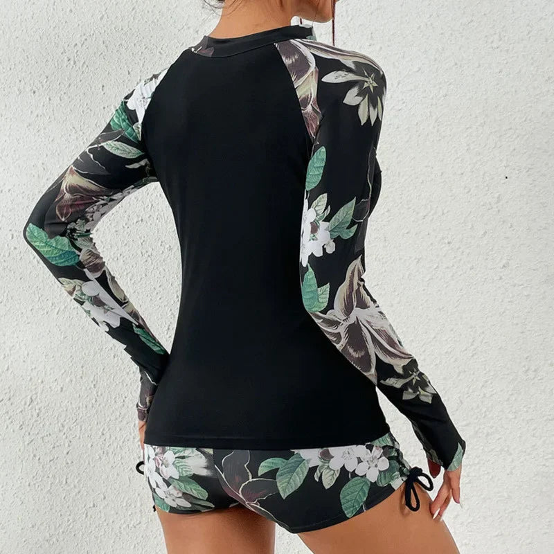 Dambadset med lång ärm – Active Beachwear med dragkedja framtill