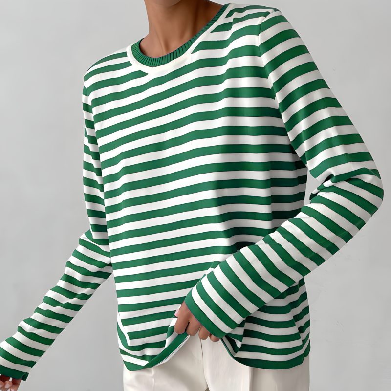 Ingeborg | Ledig sweatshirt med horisontella ränder, rund halsringning och ribbade kanter
