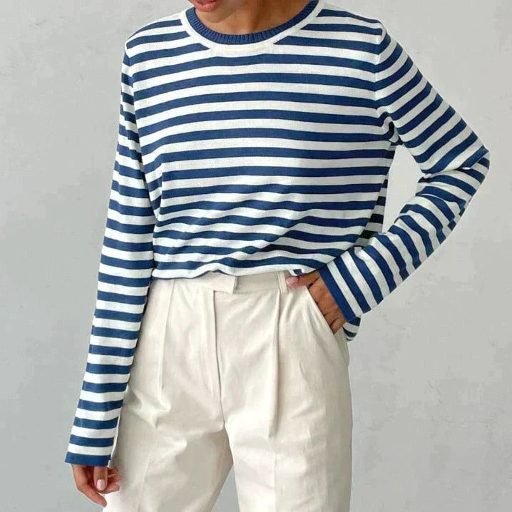 Ingeborg | Ledig sweatshirt med horisontella ränder, rund halsringning och ribbade kanter